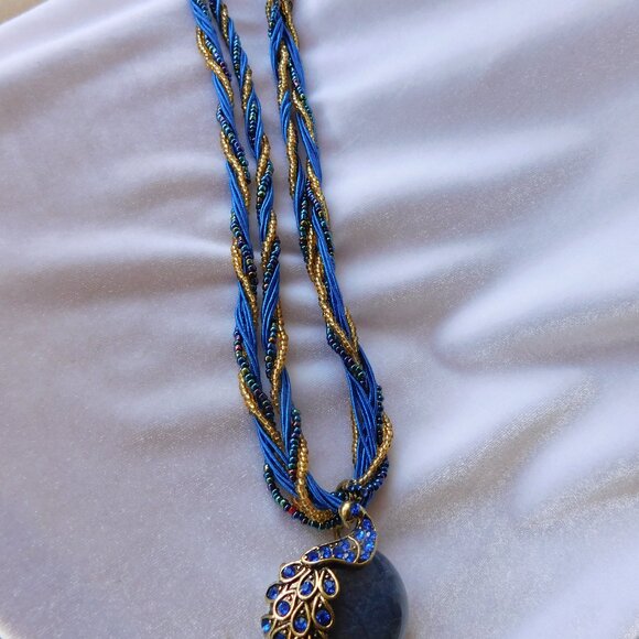 Ladies Blue Peacock Necklace - Picture 2 of 4